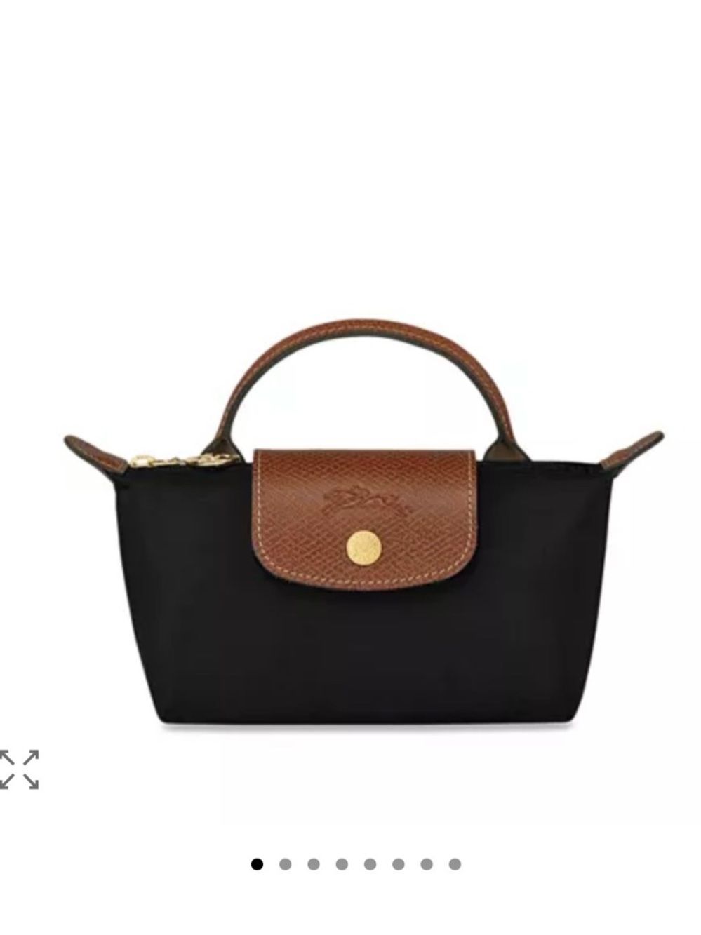 Longchamp Small Black Nylon Handbag with Brown Leather Trim and Gold Hardware